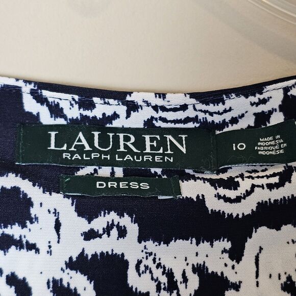Lauren Ralph Lauren Size 10 Black & White Floral Long Sleeve Midi Wrap Dress - Picture 2 of 12